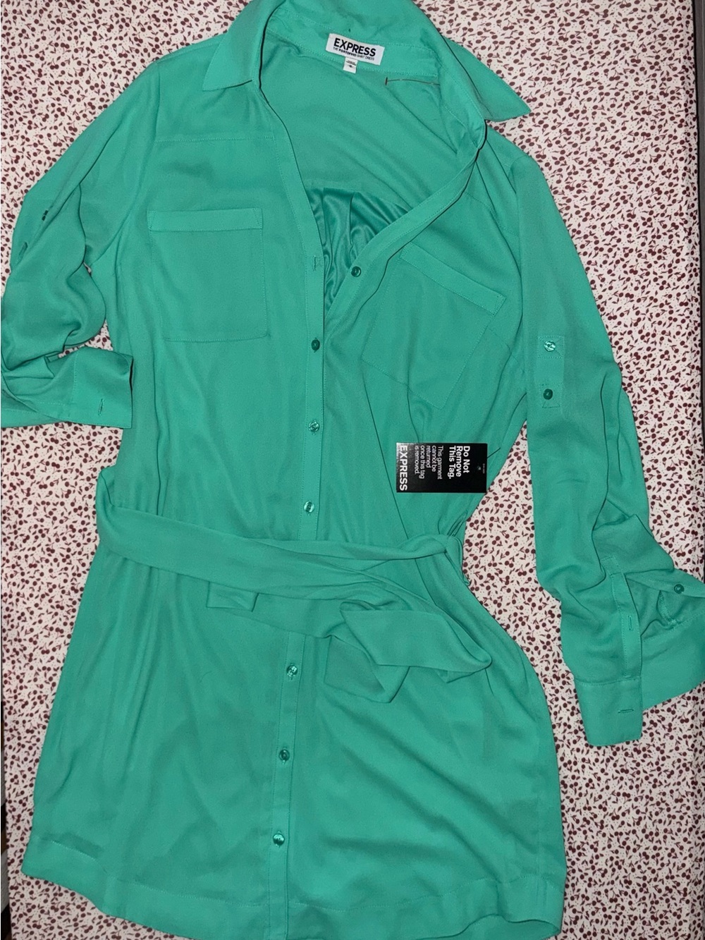 Express Portofino Shirt Dress in Teal Green